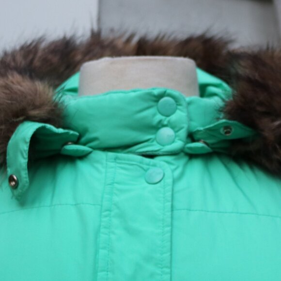 GAP Mint Green Fleece Lined Removable Fur Hood Down Insulated Puffer Vest Sz XL - Picture 3 of 12
